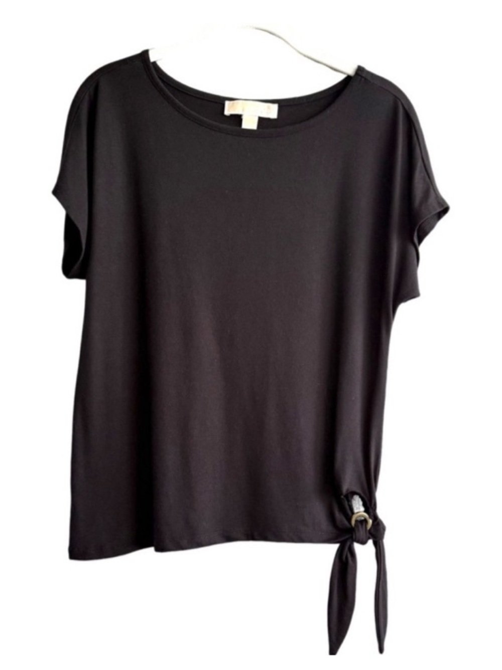 Michael Kors Short Sleeve Blouse Side Tie Black Gold Size M